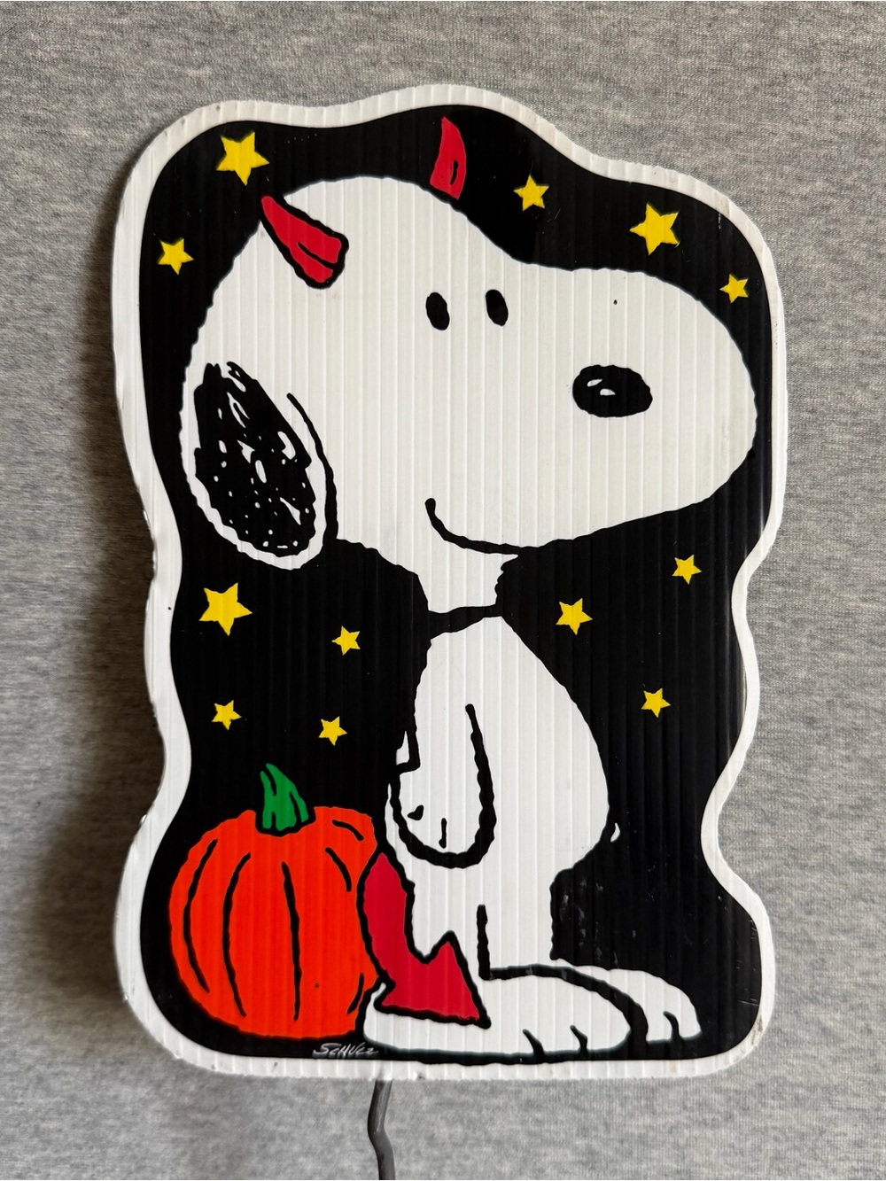 Vtg 1999 Snoopy Devil Halloween Pumpkin Lawn Stake Plastic Yard Art Decoration